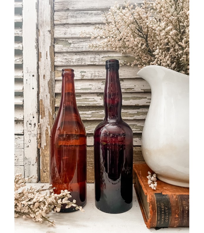 Antique/Vintage Large Amber Glass Bottles - FALL